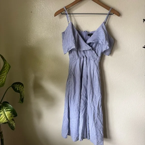 Lulus | Yacht Rock Blue and White Striped Off-the-Shoulder Midi Dress - Picture 2 of 7